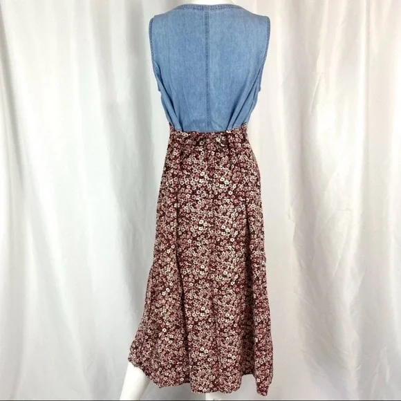 Vintage Midi Length Floral and Denim Sleeveless Dress - Picture 6 of 10